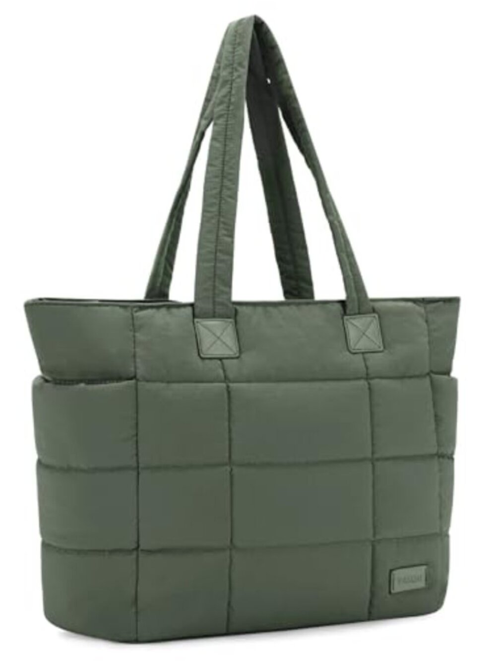 Quilted Puffer Work Tote with Padded Laptop Sleeve, Lightweight Polyester,